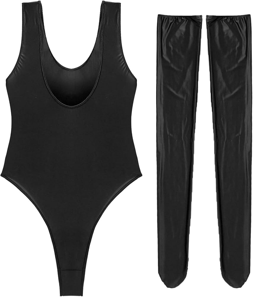 Amazon.com: Linjinx Women's Glossy Sleeveless Leotard Sleepwear